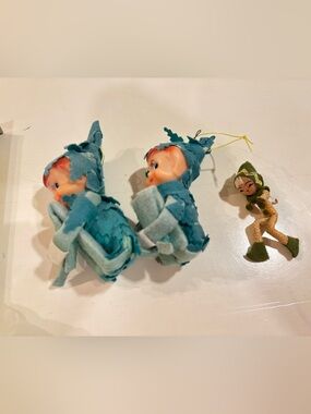 Vintage Knee Hugger Pixie Elf Christmas Ornaments Lot of 2 Sitters Mid Century